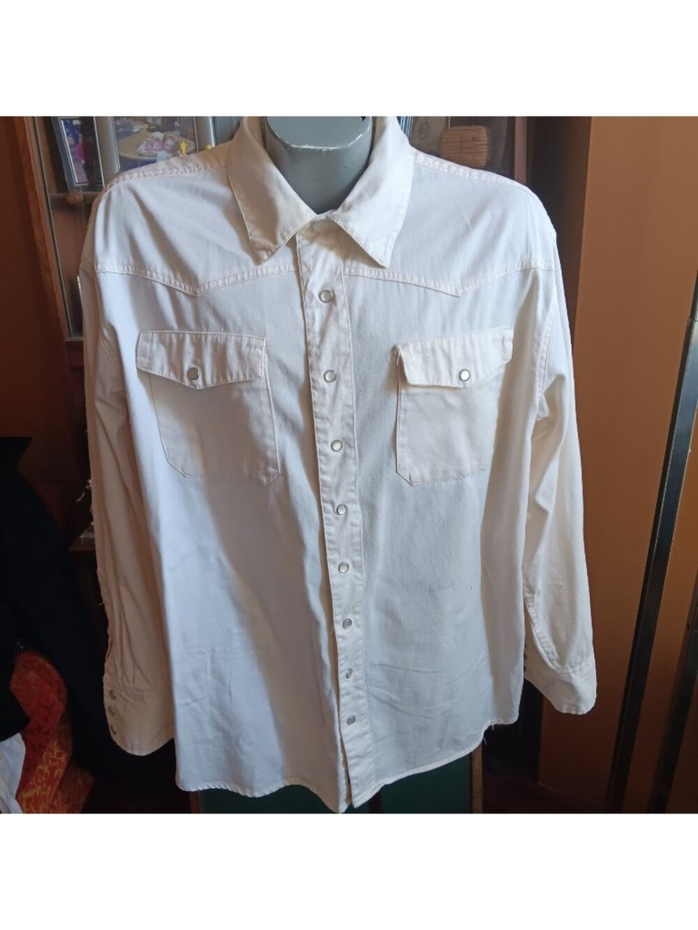 XL Thick Cotton Western Shirt C.E. Schmidt White Snapper Cotton Work Shirt